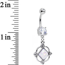 Load image into Gallery viewer, White Faux Opal Clear Gem Fancy Pants Frame Dangle Belly Ring