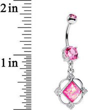 Load image into Gallery viewer, Pink Faux Opal Pink Gem Fancy Pants Frame Dangle Belly Ring