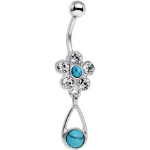 Load image into Gallery viewer, Faux Turquoise Clear Gem Falling For Flowers Dangle Belly Ring