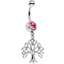 Load image into Gallery viewer, Pink Gem Celtic Knot Triquetra Tree of Life Dangle Belly Ring