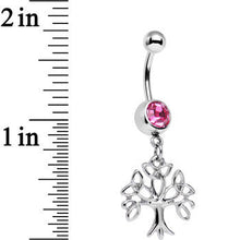 Load image into Gallery viewer, Pink Gem Celtic Knot Triquetra Tree of Life Dangle Belly Ring