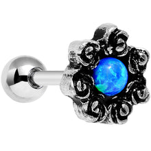 Load image into Gallery viewer, 16G 1/4 Blue Faux Opal Rose Flower Frame Tragus Cartilage Earring