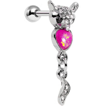 Load image into Gallery viewer, 16G 1/4 Pink Faux Opal Heart of an Owl Dangle Cartilage Earring
