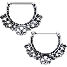 Load image into Gallery viewer, 14G 1/2 Steel Tribal Heart Filigree Nipple Clicker Set
