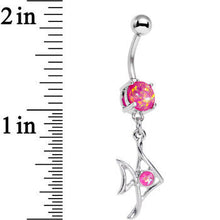 Load image into Gallery viewer, Pink Faux Opal Framework Fishy Fish Dangle Belly Ring