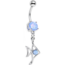 Load image into Gallery viewer, Light Blue Faux Opal Framework Fishy Fish Dangle Belly Ring