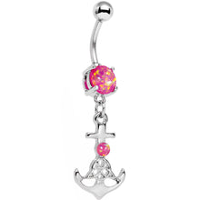 Load image into Gallery viewer, Pink Faux Opal Celtic Knot Anchor Dangle Belly Ring