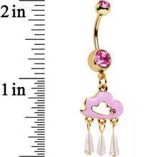 Load image into Gallery viewer, Pink Gem Gold Anodized Drops of Pink Rain Cloud Dangle Belly Ring