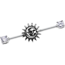 Load image into Gallery viewer, 14G Clear CZ Steel Celestial Sun and Moon Industrial Barbell 38mm