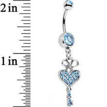 Load image into Gallery viewer, Aqua Gem Have a Heart Hold the Key Dangle Belly Ring