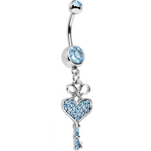 Load image into Gallery viewer, Aqua Gem Have a Heart Hold the Key Dangle Belly Ring