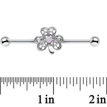 Load image into Gallery viewer, 14G White Faux Opal Fancy Shamrock Industrial Barbell 38mm