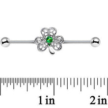 Load image into Gallery viewer, 14G Green Faux Opal Fancy Shamrock Industrial Barbell 38mm
