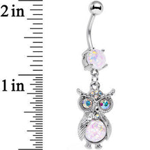 Load image into Gallery viewer, White Faux Opal Aurora Gem No Ordinary Owl Dangle Belly Ring