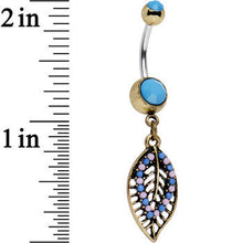 Load image into Gallery viewer, Faux Turquoise Pink and Blue Bead Latticework Leaf Dangle Belly Ring