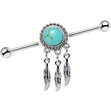 Load image into Gallery viewer, 14G Faux Turquoise Southwest Dreamcatcher Industrial Barbell 38mm