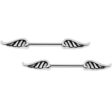 Load image into Gallery viewer, 14G 9/16 Steel Fly with the Angel Wings Nipple Barbell Set
