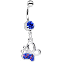 Load image into Gallery viewer, Blue Pink Gem Busy Butterfly Dangle Belly Ring