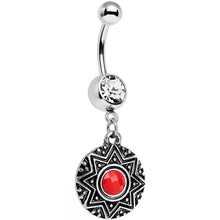 Load image into Gallery viewer, Clear Red Gem Disc Dangle Belly Ring