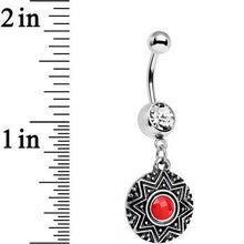 Load image into Gallery viewer, Clear Red Gem Disc Dangle Belly Ring