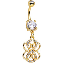 Load image into Gallery viewer, Clear Gem Gold PVD Mobius Strip Infinity Dangle Belly Ring