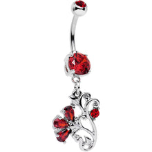 Load image into Gallery viewer, Red Gem Flattery with Flowers Dangle Belly Ring