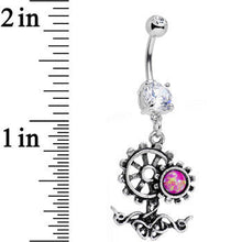 Load image into Gallery viewer, Clear Gem Faux Pink Opal Steampunk Twist Dangle Belly Ring