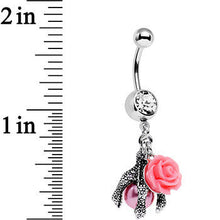 Load image into Gallery viewer, Clear Gem Pink Orb Dalliance in Rose Flower Dangle Belly Ring