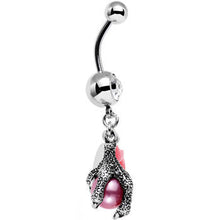 Load image into Gallery viewer, Clear Gem Pink Orb Dalliance in Rose Flower Dangle Belly Ring