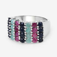 Load image into Gallery viewer, "3.40 Carat Genuine Emerald, Ruby and Black Sapphire .925 Sterling Silver Ring