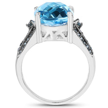 Load image into Gallery viewer, 5.51 Carat Genuine Baby Swiss Blue Topaz and Blue Diamond .925 Sterling Silver Ring