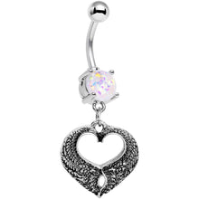 Load image into Gallery viewer, White Faux Opal Laurel Heart Dangle Belly Ring