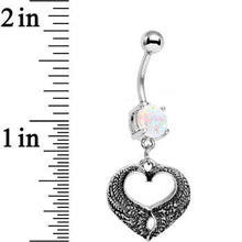 Load image into Gallery viewer, White Faux Opal Laurel Heart Dangle Belly Ring