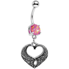 Load image into Gallery viewer, Pink Faux Opal Laurel Heart Dangle Belly Ring