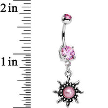 Load image into Gallery viewer, Pink Gem Frosted Pink Orb Spun Sun Dangle Belly Ring