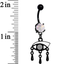 Load image into Gallery viewer, White Faux Opal Black Anodized Mono Eye Dangle Belly Ring