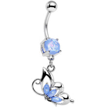 Load image into Gallery viewer, Light Blue Faux Opal Be With Me Butterfly Dangle Belly Ring