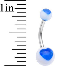Load image into Gallery viewer, White UV Acrylic Ball Bright Blue Hearts Belly Ring