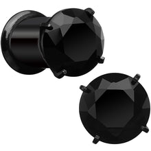 Load image into Gallery viewer, 2G Black CZ Gem Black IP Bling Double Flare Plug Set