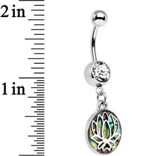Load image into Gallery viewer, Clear Gem Blue Green Abalone Shell Lotus Flower Dangle Belly Ring