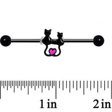 Load image into Gallery viewer, 14G Black Anodized Steel Kitty Cat Love Industrial Barbell 38mm