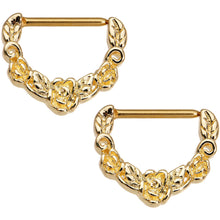 Load image into Gallery viewer, 14G 9/16 Gold Anodized Floral Wreath Nipple Clicker Set
