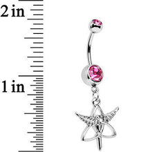 Load image into Gallery viewer, Pink Gem Heroic Heralds Staff and Trinity Dangle Belly Ring