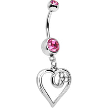 Load image into Gallery viewer, Pink Gem Twisted Trinity Heart Dangle Belly Ring