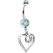 Load image into Gallery viewer, Aqua Gem Twisted Trinity Heart Dangle Belly Ring