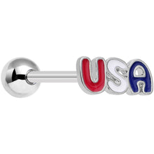 Load image into Gallery viewer, Red White and Blue Text Celebrate All Day USA Barbell Tongue Ring