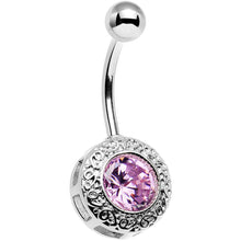 Load image into Gallery viewer, Pink Gem Cute as a Button Lattice Frame Belly Ring