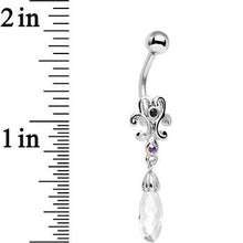Load image into Gallery viewer, Black Aurora Clear Gem Filigree Drop Dangle Belly Ring