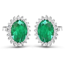 Load image into Gallery viewer, 2.66 Carat Genuine Zambian Emerald and White Diamond 14K White Gold Earrings