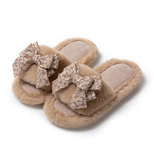 Load image into Gallery viewer, Cotton Slippers Women Autumn And Winter Home Plush Wind Bow Soft Bottom Indoor Outdoor Wear Slippers Fluffy Memory Foam Fur Furry Womens Slippers Cozy Warm Fur Bedroom Slippers